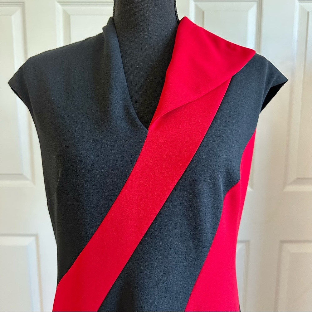 Rinascimento Red and Black Color Block Asymmetrical Collar Dress - Picture 2 of 4